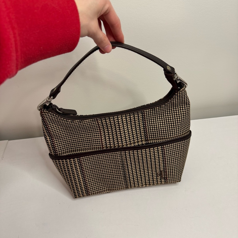 Lauren Ralph Lauren Houndstooth Shoulder Bag Brown Tan‎ - Picture 6 of 14